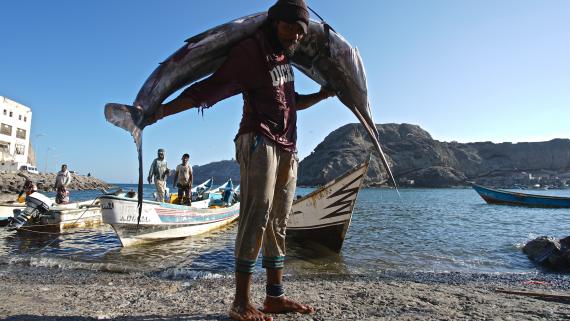 A fisherman holds a large fish