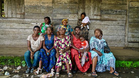 A group of women pose for a picture